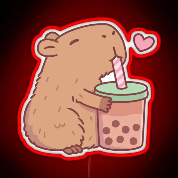 Cute Capybara Loves Bubble Tea RGB Neon Sign