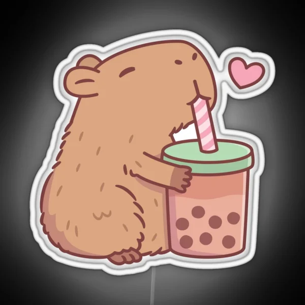 Cute Capybara Loves Bubble Tea RGB Neon Sign