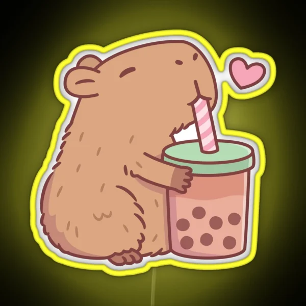 Cute Capybara Loves Bubble Tea RGB Neon Sign