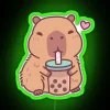 Unique Neon Decor Featuring Adorable Capybara Enjoying Colorful Bubble Tea