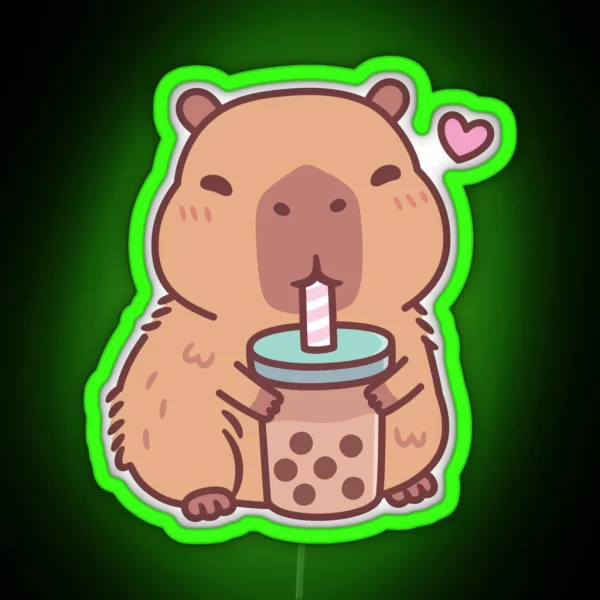 Cute Capybara Loves Drinking Bubble Tea RGB Neon Sign