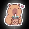 Colorful LED Capybara Love Sign with Bubble Tea Neon Drink Accent