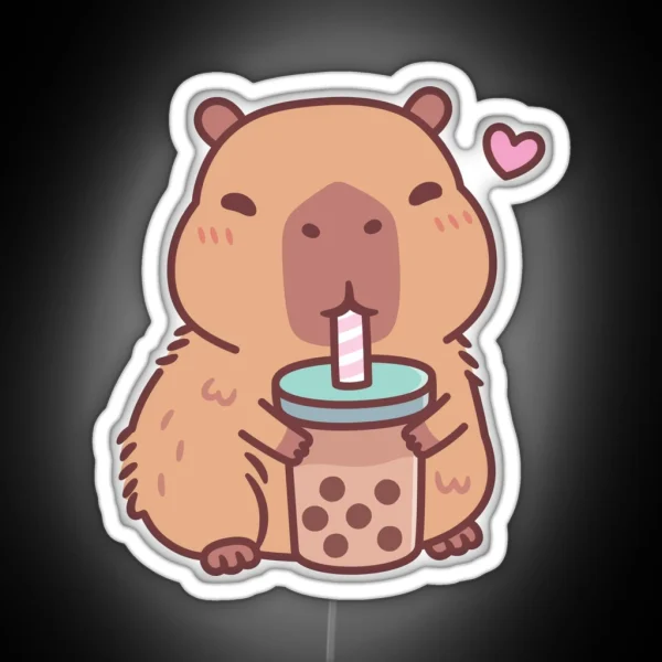 Cute Capybara Loves Drinking Bubble Tea RGB Neon Sign