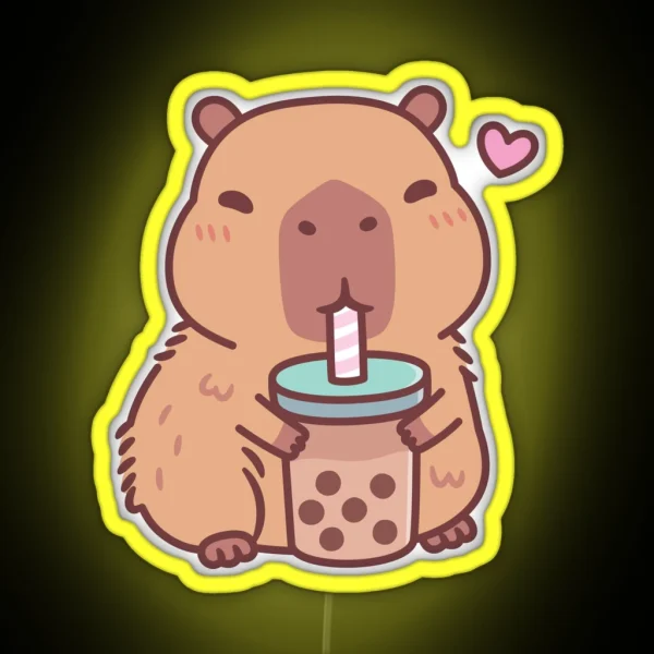 Cute Capybara Loves Drinking Bubble Tea RGB Neon Sign