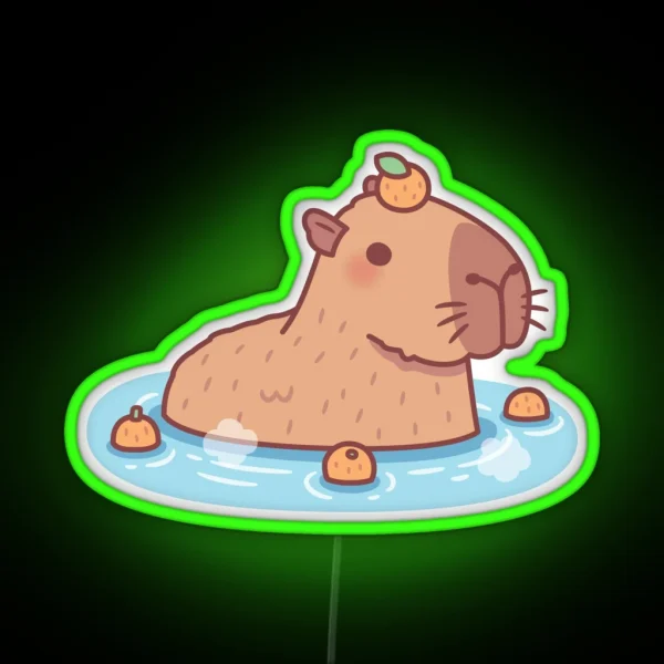 Cute Capybara With Orange On Head Chilling In RGB Neon Sign