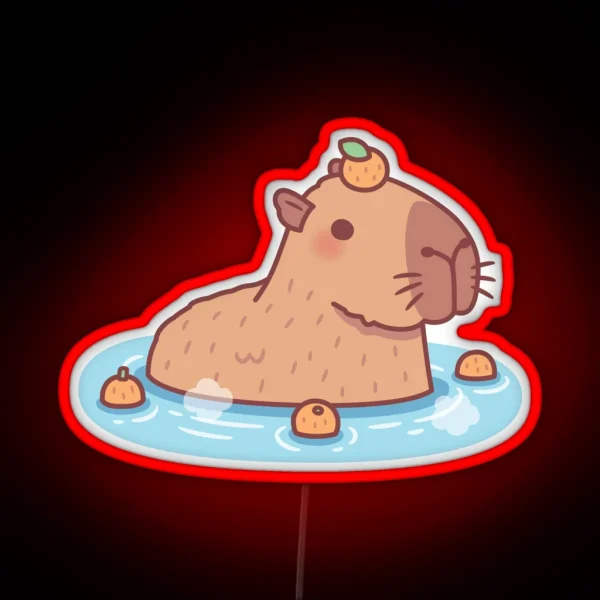 Cute Capybara With Orange On Head Chilling In RGB Neon Sign