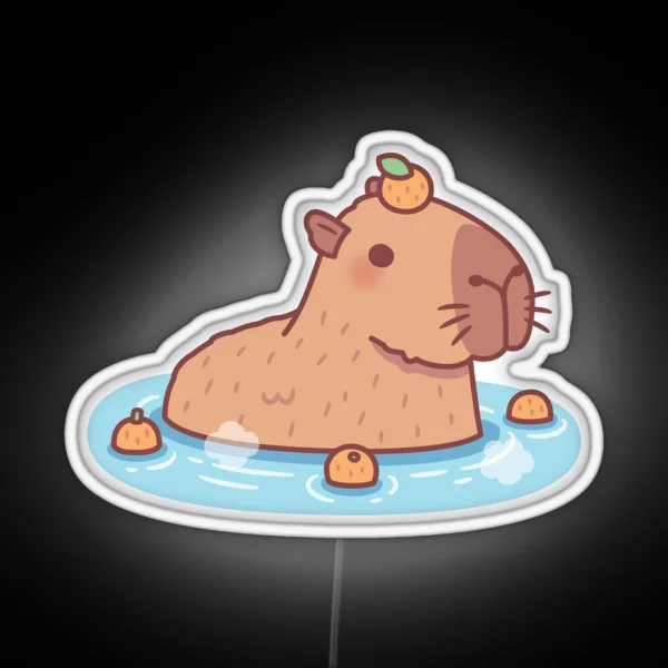 Cute Capybara With Orange On Head Chilling In RGB Neon Sign
