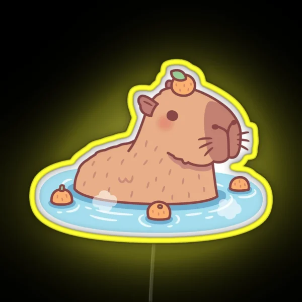 Cute Capybara With Orange On Head Chilling In RGB Neon Sign