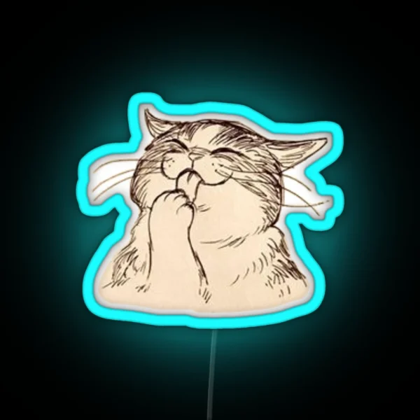 Cute Cat Licking It S Paw Design RGB Neon Sign
