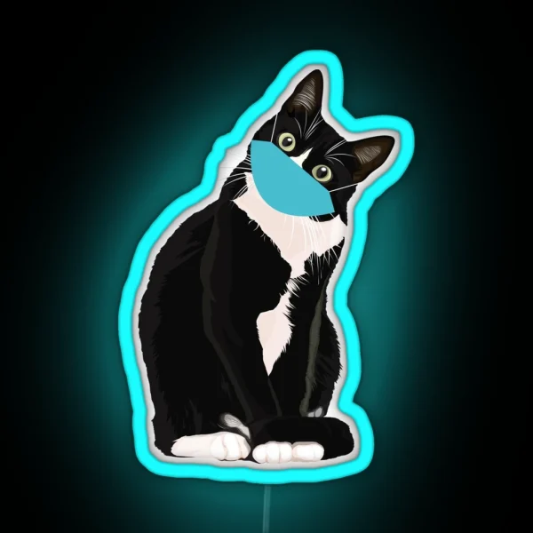 Cute Cat Wearing Surgical Mask RGB Neon Sign