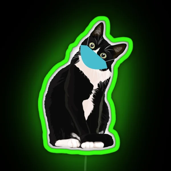 Cute Cat Wearing Surgical Mask RGB Neon Sign