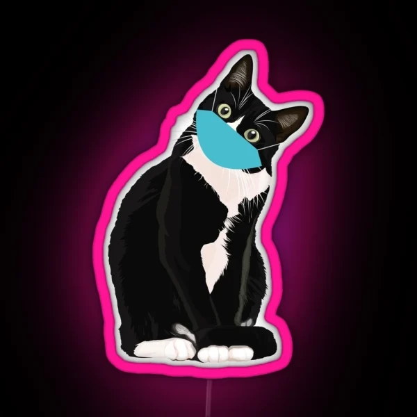 Cute Cat Wearing Surgical Mask RGB Neon Sign