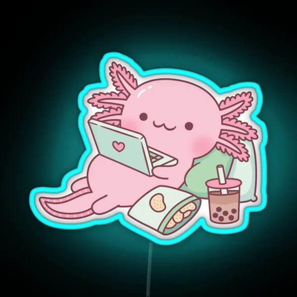 Cute Chilling Axolotl RGB Neon Sign