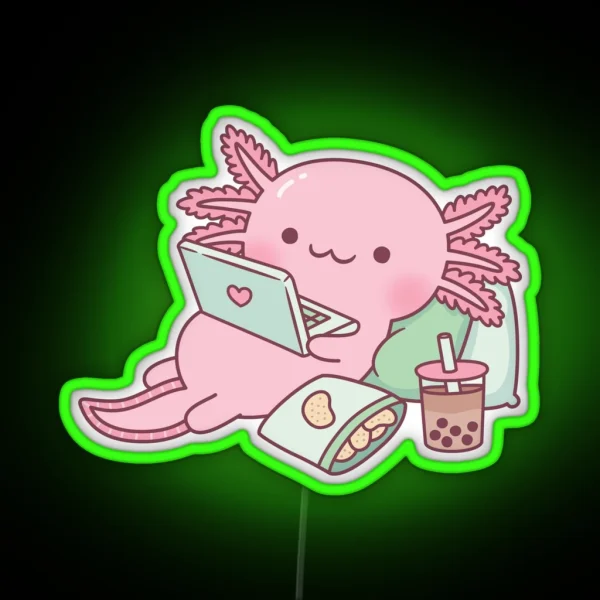 Cute Chilling Axolotl RGB Neon Sign