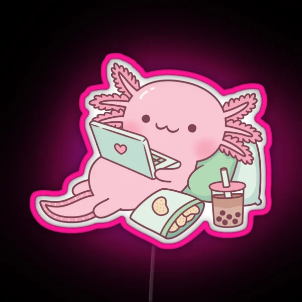 Cute Chilling Axolotl RGB Neon Sign