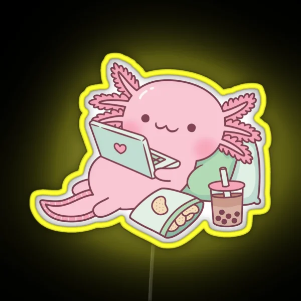 Cute Chilling Axolotl RGB Neon Sign