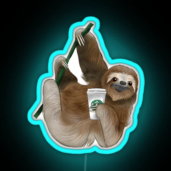 Cute Coffee Sloth RGB Neon Sign
