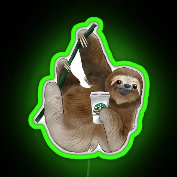 Cute Coffee Sloth RGB Neon Sign