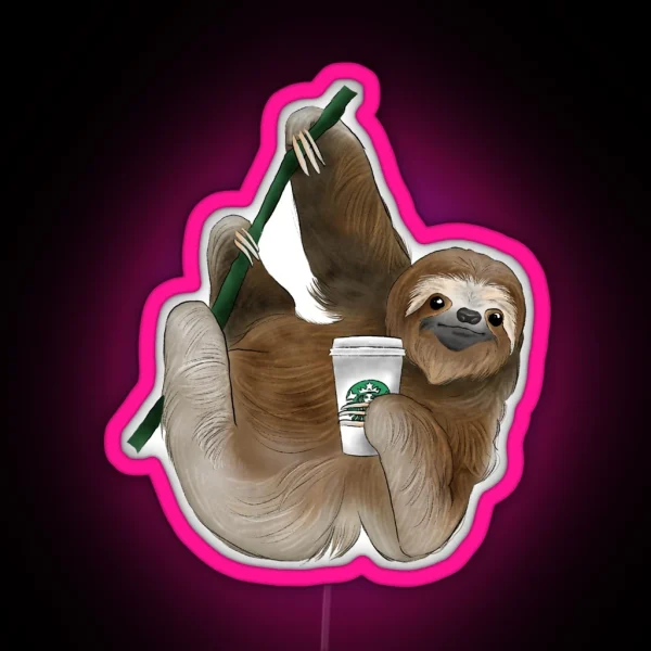 Cute Coffee Sloth RGB Neon Sign