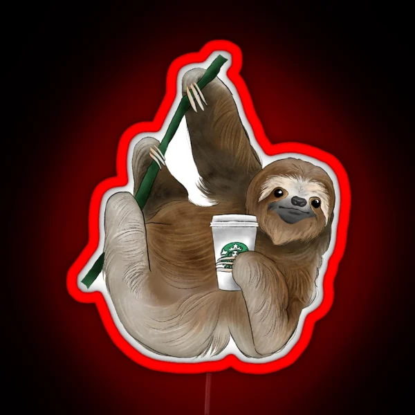 Cute Coffee Sloth RGB Neon Sign