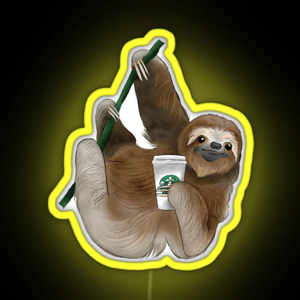 Cute Coffee Sloth RGB Neon Sign