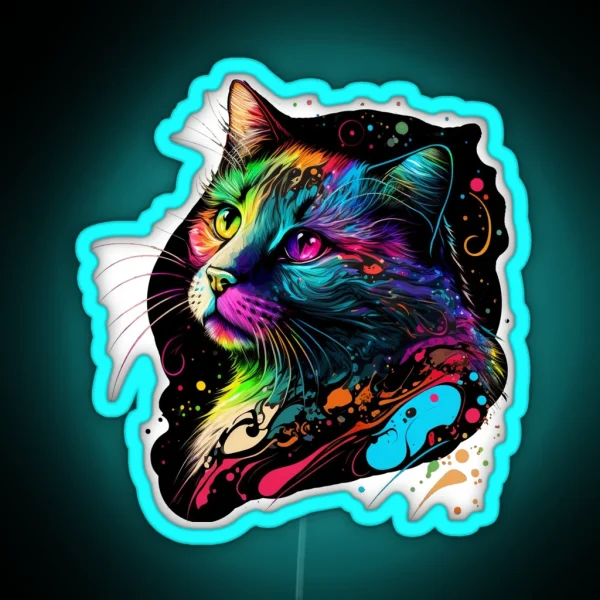 Cute Colorful Cat Lover Unique Kitty Painting Art RGB Neon Sign