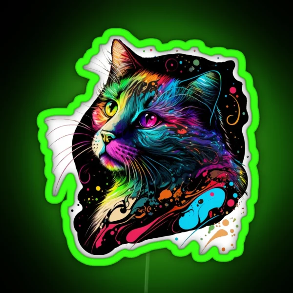 Cute Colorful Cat Lover Unique Kitty Painting Art RGB Neon Sign