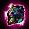 Whimsical RGB Neon Sign with Colorful Handpainted Kitty Art Design