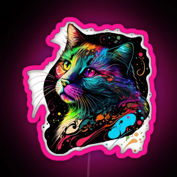 Cute Colorful Cat Lover Unique Kitty Painting Art RGB Neon Sign