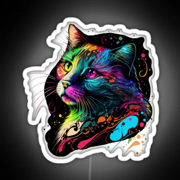 Cute Colorful Cat Lover Unique Kitty Painting Art RGB Neon Sign