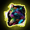 Vibrant RGB Neon Sign Featuring Colorful Whimsical Cat Paintings