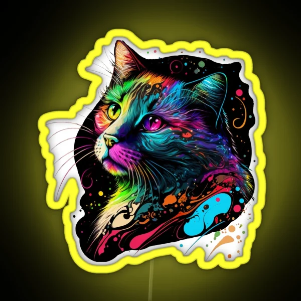 Cute Colorful Cat Lover Unique Kitty Painting Art RGB Neon Sign