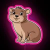 Cute cartoon hyrax dessert shop neon sign in vibrant colors