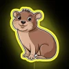 Cute cartoon hyrax illuminated with vibrant RGB neon lighting display