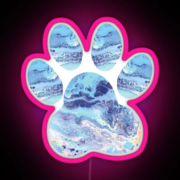 Cute Dog Paw Print Marble Print RGB Neon Sign