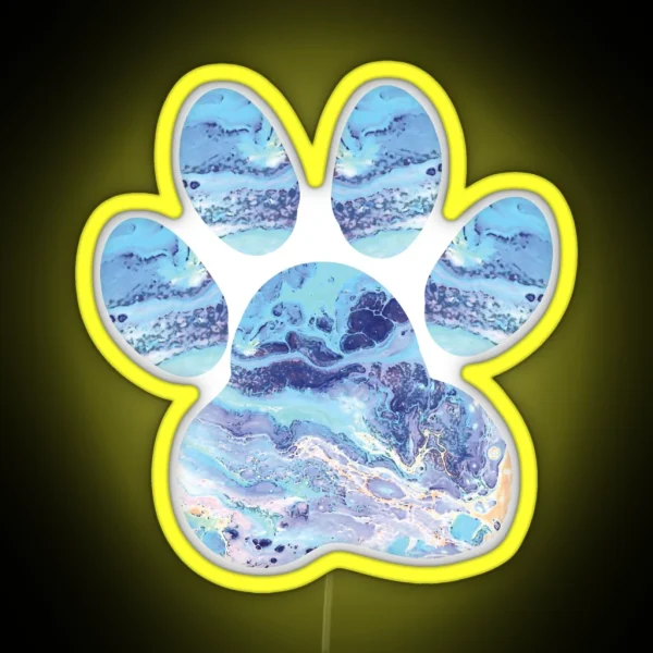 Cute Dog Paw Print Marble Print RGB Neon Sign