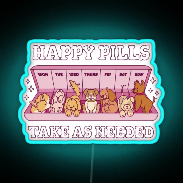 Cute Dos Happy Pills Medicine Vet Tech Cartoon RGB Neon Sign