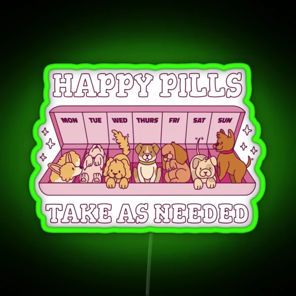 Cute Dos Happy Pills Medicine Vet Tech Cartoon RGB Neon Sign