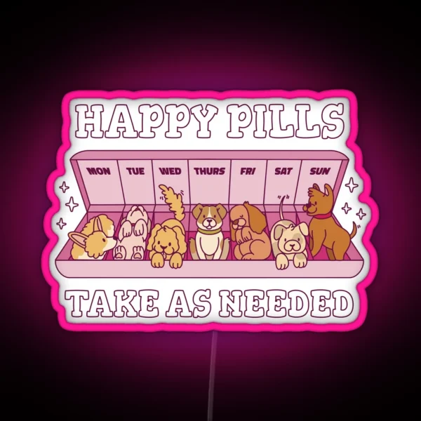 Cute Dos Happy Pills Medicine Vet Tech Cartoon RGB Neon Sign