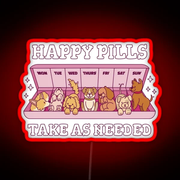 Cute Dos Happy Pills Medicine Vet Tech Cartoon RGB Neon Sign