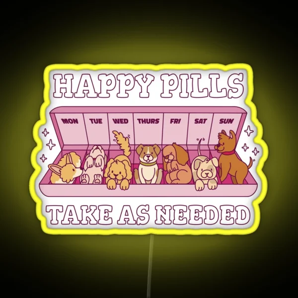 Cute Dos Happy Pills Medicine Vet Tech Cartoon RGB Neon Sign