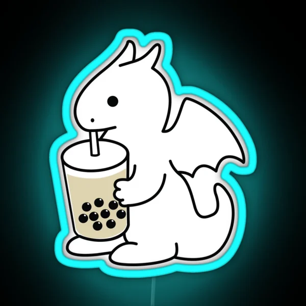 Cute Dragon Drinking Boba Bubble Milk Tea RGB Neon Sign