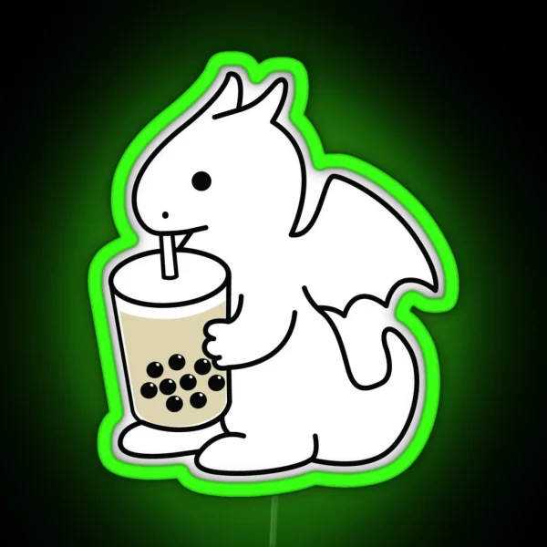 Cute Dragon Drinking Boba Bubble Milk Tea RGB Neon Sign