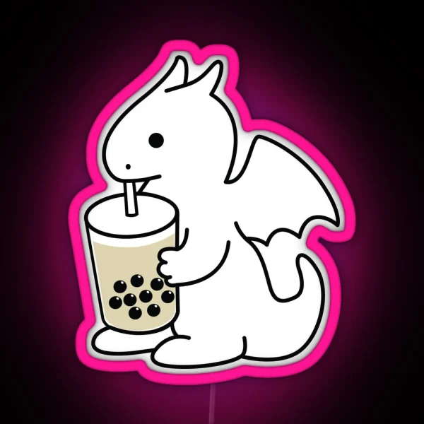 Cute Dragon Drinking Boba Bubble Milk Tea RGB Neon Sign