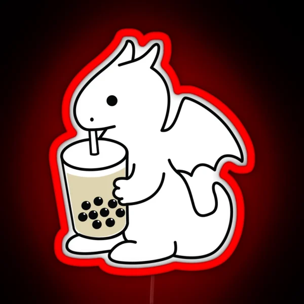 Cute Dragon Drinking Boba Bubble Milk Tea RGB Neon Sign