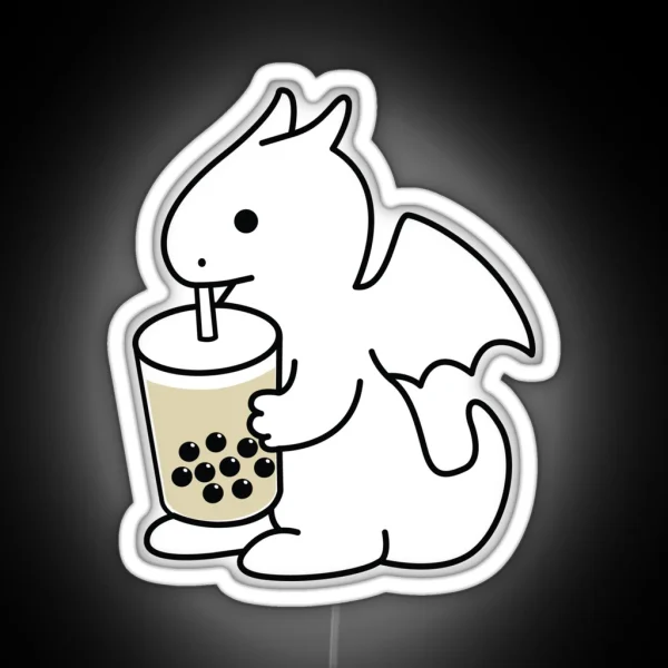Cute Dragon Drinking Boba Bubble Milk Tea RGB Neon Sign