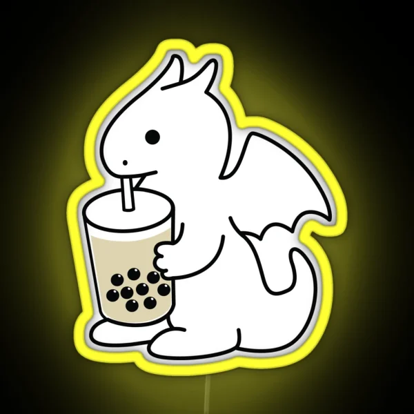 Cute Dragon Drinking Boba Bubble Milk Tea RGB Neon Sign