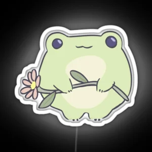 Cute Frog Holding Flower RGB Neon Sign