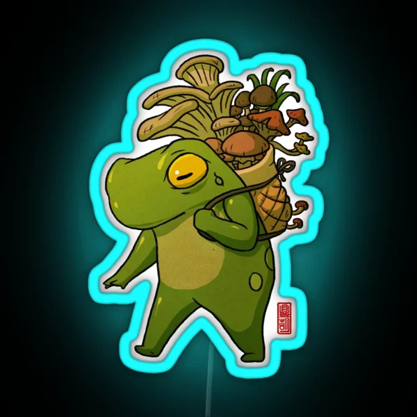 Cute Frog Mushroom Picker Art RGB Neon Sign