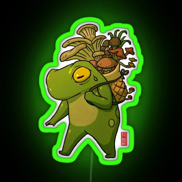 Cute Frog Mushroom Picker Art RGB Neon Sign
